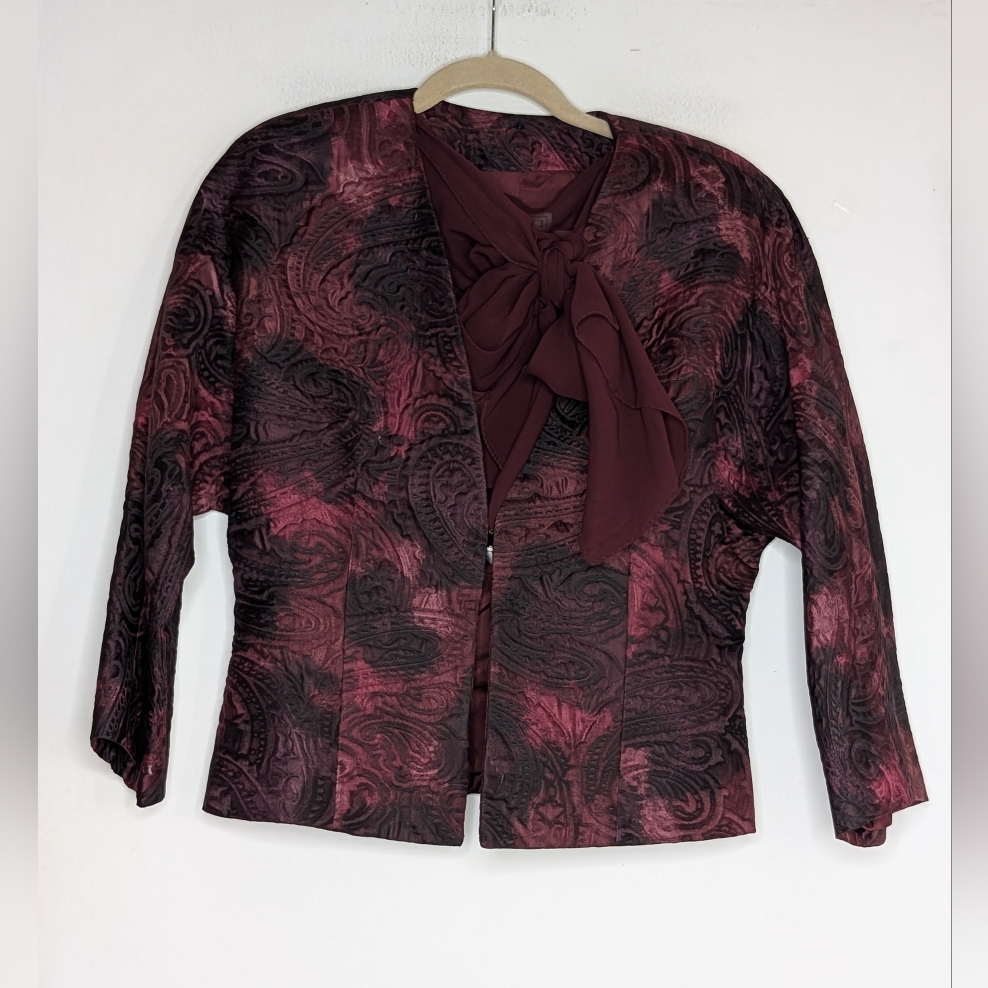 Vintage Gucci 1980s Silk/Wool Jacquard (Floral) Blazer W/ Detachable Scarf 42